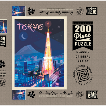 Japan: Tokyo (Mod Design), Vintage Poster 200 Puzzle Schachtel 3D Modell