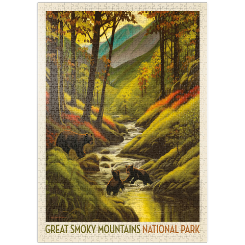 puzzleplate Great Smoky Mountains National Park: Splashing Cubs, Vintage Poster 1000 Puzzle