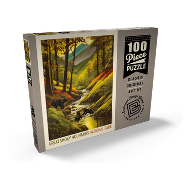 Great Smoky Mountains National Park: Splashing Cubs, Vintage Poster 100 Puzzle Schachtel Ansicht2