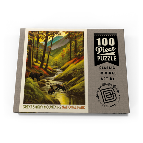 Great Smoky Mountains National Park: Splashing Cubs, Vintage Poster 100 Puzzle Schachtel Ansicht3