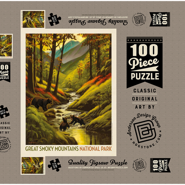 Great Smoky Mountains National Park: Splashing Cubs, Vintage Poster 100 Puzzle Schachtel 3D Modell