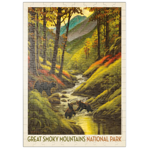 puzzleplate Great Smoky Mountains National Park: Splashing Cubs, Vintage Poster 200 Puzzle