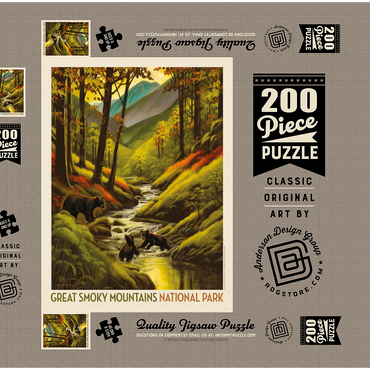 Great Smoky Mountains National Park: Splashing Cubs, Vintage Poster 200 Puzzle Schachtel 3D Modell