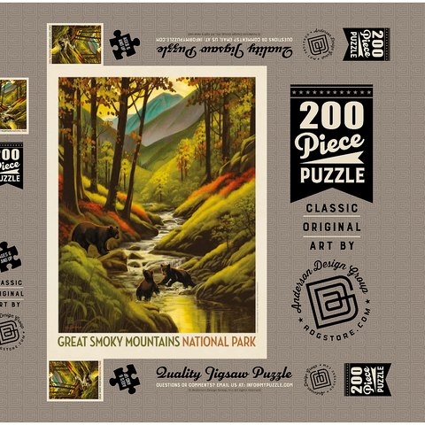 Great Smoky Mountains National Park: Splashing Cubs, Vintage Poster 200 Puzzle Schachtel 3D Modell