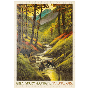 puzzleplate Great Smoky Mountains National Park: Splashing Cubs, Vintage Poster 500 Puzzle