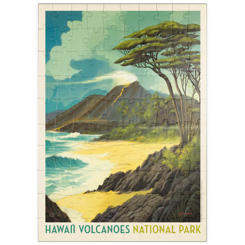 puzzleplate Hawai'i Volcanoes National Park: Lava In The Lagoon, Vintage Poster 100 Puzzle