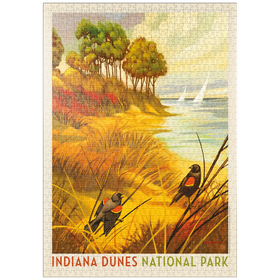 Darstellung des Puzzle-Motivs Indiana Dunes National Park: Red-winged Blackbirds, Vintage Poster – Puzzleteile: 1000