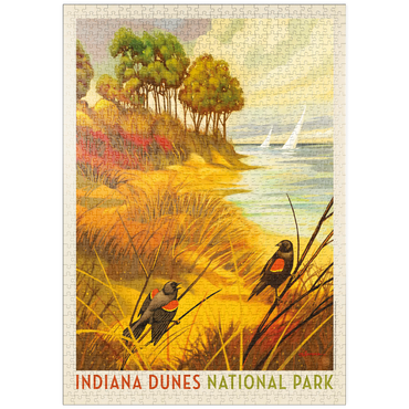 puzzleplate Indiana Dunes National Park: Red-winged Blackbirds, Vintage Poster 1000 Puzzle