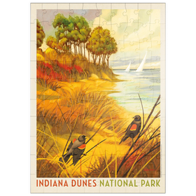 Darstellung des Puzzle Motivs Indiana Dunes National Park: Red-winged Blackbirds, Vintage Poster - Puzzleteile: 100