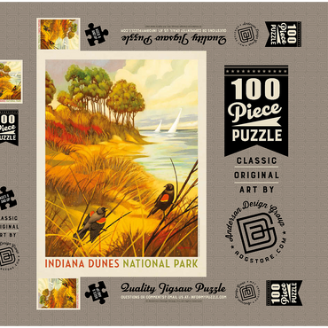 Indiana Dunes National Park: Red-winged Blackbirds, Vintage Poster 100 Puzzle Schachtel 3D Modell