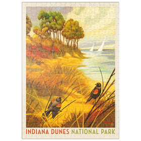 Darstellung des Puzzle Motivs Indiana Dunes National Park: Red-winged Blackbirds, Vintage Poster - Puzzleteile: 500
