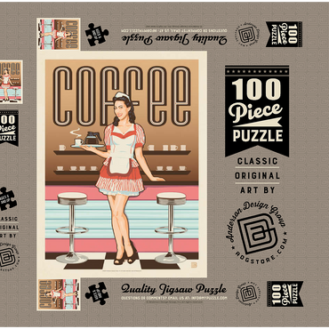 Coffee: Classic American Diner, Vintage Poster 100 Puzzle Schachtel 3D Modell