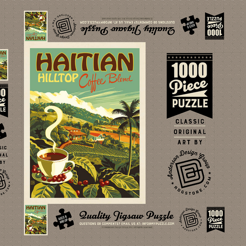 Haitian Hilltop Coffee, Vintage Poster 1000 Puzzle Schachtel 3D Modell