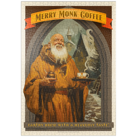 Darstellung des Puzzle Motivs Merry Monk Coffee, Vintage Poster - Puzzleteile: 1000