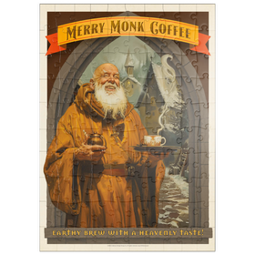 Darstellung des Puzzle Motivs Merry Monk Coffee, Vintage Poster - Puzzleteile: 100