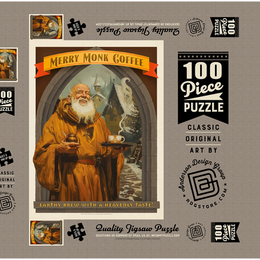 Merry Monk Coffee, Vintage Poster 100 Puzzle Schachtel 3D Modell