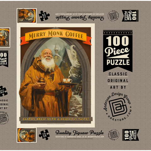 Merry Monk Coffee, Vintage Poster 100 Puzzle Schachtel 3D Modell