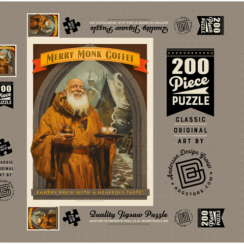 Merry Monk Coffee, Vintage Poster 200 Puzzle Schachtel 3D Modell