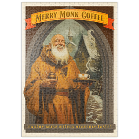 Darstellung des Puzzle Motivs Merry Monk Coffee, Vintage Poster - Puzzleteile: 500