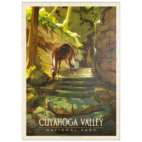 puzzleplate Cuyahoga Valley National Park: Daybreak Deer, Vintage Poster 100 Puzzle