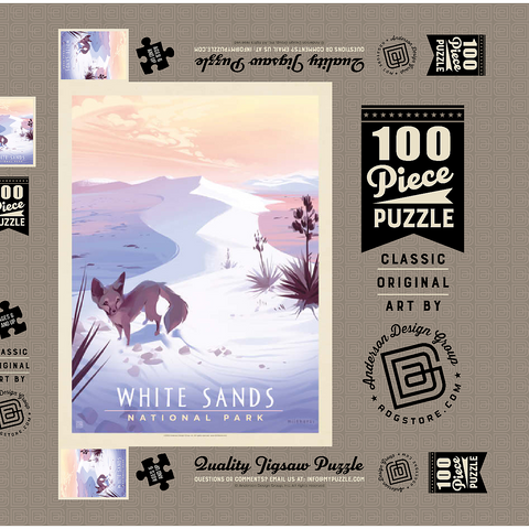 White Sands National Park: Kit Fox, Vintage Poster 100 Puzzle Schachtel 3D Modell