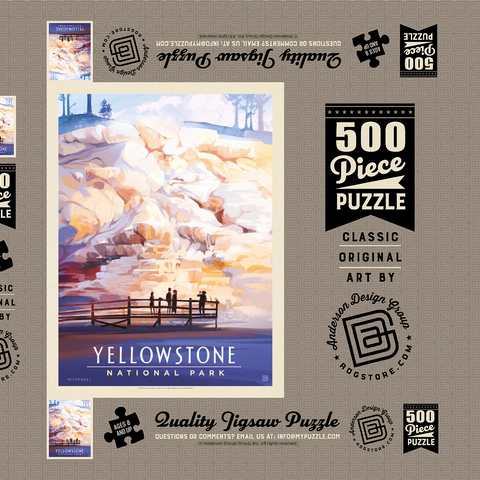 Yellowstone National Park: Mammoth Hot Springs Terraces, Vintage Poster 500 Puzzle Schachtel 3D Modell