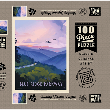 Blue Ridge Parkway: Bird's Eye View, Vintage Poster 100 Puzzle Schachtel 3D Modell
