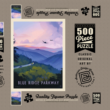 Blue Ridge Parkway: Bird's Eye View, Vintage Poster 500 Puzzle Schachtel 3D Modell