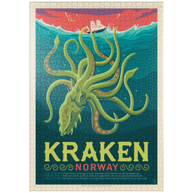 Darstellung des Puzzle Motivs Mythical Creatures: Kraken (Norway), Vintage Poster - Puzzleteile: 1000