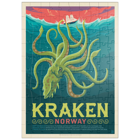 Darstellung des Puzzle Motivs Mythical Creatures: Kraken (Norway), Vintage Poster - Puzzleteile: 100