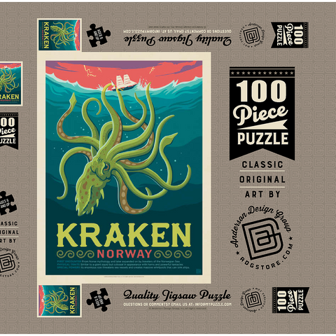 Mythical Creatures: Kraken (Norway), Vintage Poster 100 Puzzle Schachtel 3D Modell