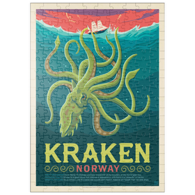 Darstellung des Puzzle Motivs Mythical Creatures: Kraken (Norway), Vintage Poster - Puzzleteile: 200