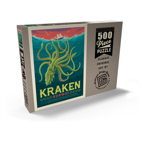 Mythical Creatures: Kraken (Norway), Vintage Poster 500 Puzzle Schachtel Ansicht2