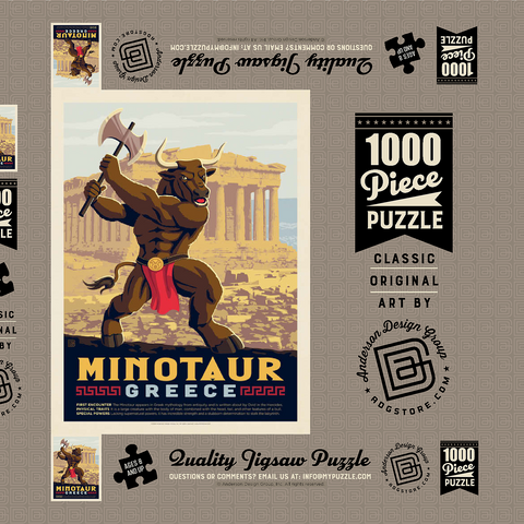 Mythical Creatures: Minotaur (Greece), Vintage Poster 1000 Puzzle Schachtel 3D Modell