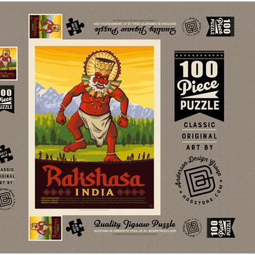 Mythical Creatures: Rakshasa (India), Vintage Poster 100 Puzzle Schachtel 3D Modell