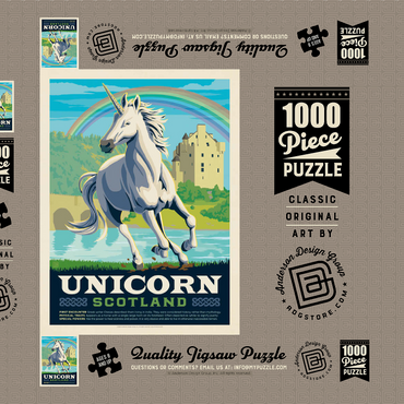 Mythical Creatures: Unicorn (Scotland), Vintage Poster 1000 Puzzle Schachtel 3D Modell