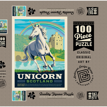 Mythical Creatures: Unicorn (Scotland), Vintage Poster 100 Puzzle Schachtel 3D Modell