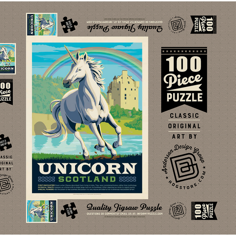 Mythical Creatures: Unicorn (Scotland), Vintage Poster 100 Puzzle Schachtel 3D Modell