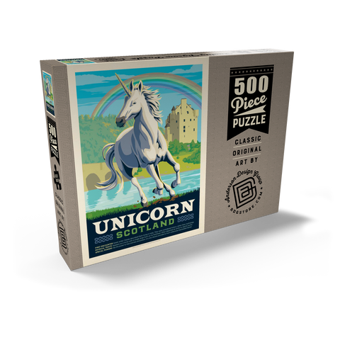 Mythical Creatures: Unicorn (Scotland), Vintage Poster 500 Puzzle Schachtel Ansicht2