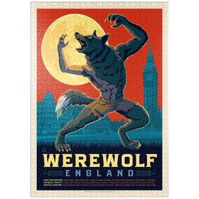 Darstellung des Puzzle Motivs Mythical Creatures: Werewolf (England), Vintage Poster - Puzzleteile: 1000