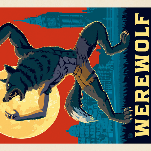Mythical Creatures: Werewolf (England), Vintage Poster 1000 Puzzle 3D Modell