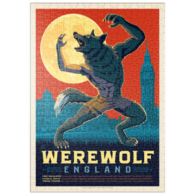 Darstellung des Puzzle Motivs Mythical Creatures: Werewolf (England), Vintage Poster - Puzzleteile: 500