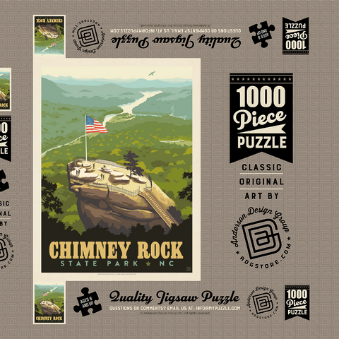 Chimney Rock State Park, NC, Vintage Poster 1000 Puzzle Schachtel 3D Modell