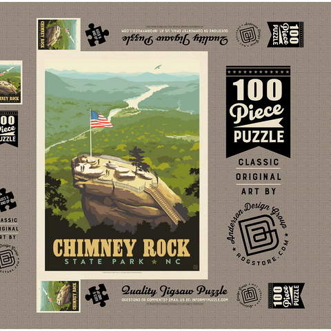 Chimney Rock State Park, NC, Vintage Poster 100 Puzzle Schachtel 3D Modell