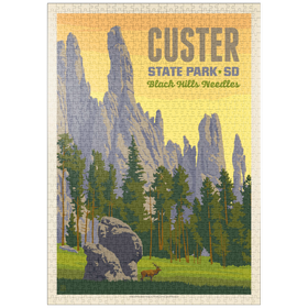 Darstellung des Puzzle-Motivs Custer State Park, South Dakota, Vintage Poster – Puzzleteile: 1000