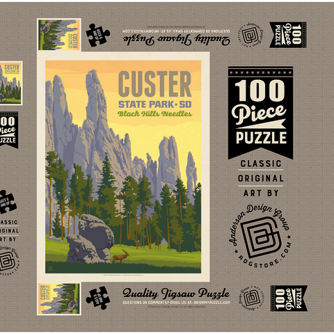 Custer State Park, South Dakota, Vintage Poster 100 Puzzle Schachtel 3D Modell