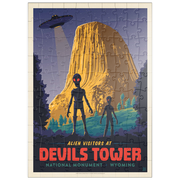 puzzleplate Devils Tower, WY: Alien Visitation, Vintage Poster 100 Puzzle