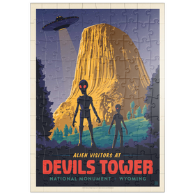 Darstellung des Puzzle Motivs Devils Tower, WY: Alien Visitation, Vintage Poster - Puzzleteile: 100