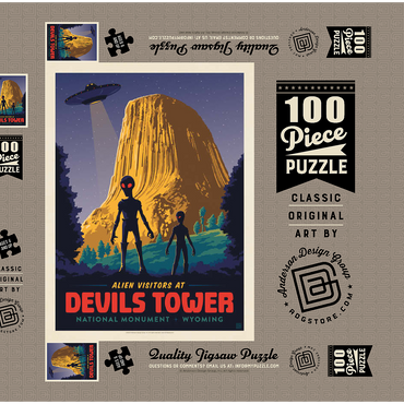 Devils Tower, WY: Alien Visitation, Vintage Poster 100 Puzzle Schachtel 3D Modell