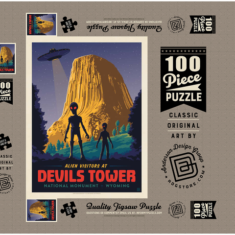 Devils Tower, WY: Alien Visitation, Vintage Poster 100 Puzzle Schachtel 3D Modell